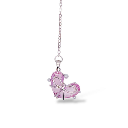 ピンクハートリボンブックマーク しおり　 A pink heart ribbon bookmark